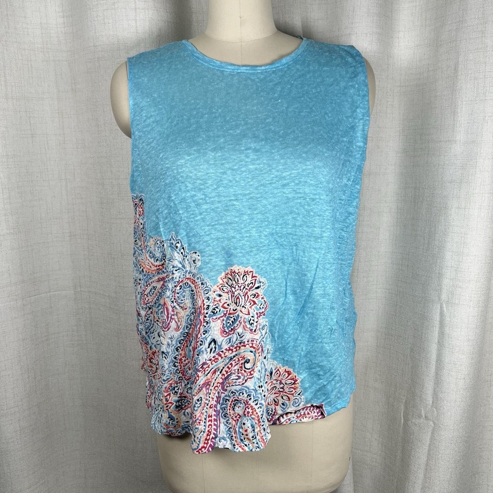 J. Jill Love Linen Tank Top Women's Large Island Blue Paisley Portofino Knit